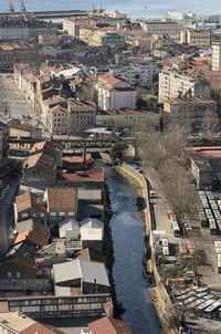 High angle view of buildings in city