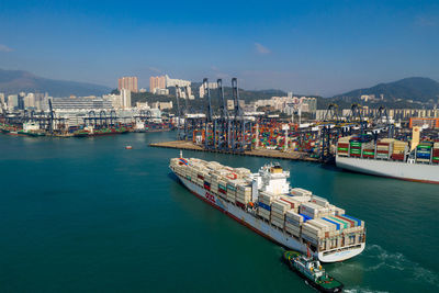 High angle view of ship in harbor