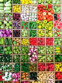 Full frame shot of various artificial vegetables for sale at market stall