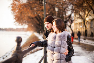 Young woman on snow during winter