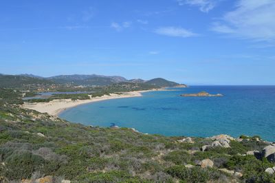 High angle view of calm blue sea