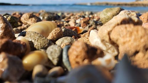 Close-up of stones on beach