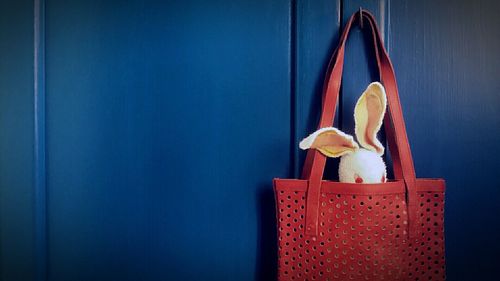 Close up view of blue red fabric