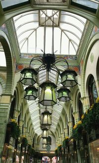 Row of lighting equipment hanging on ceiling