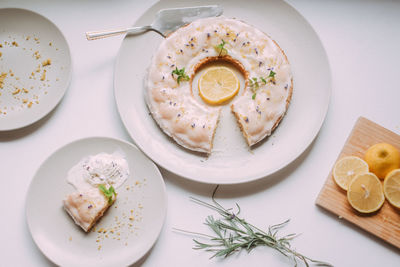 High angle view of food in plate on table