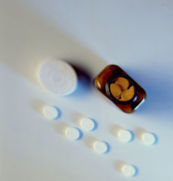 High angle view of glasses on table