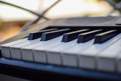 Close-up of piano keys. piano black and white keys and piano keyboard musical instrument placed