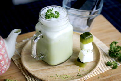 Matcha tea on wood table