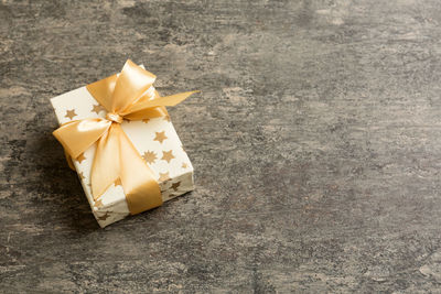 High angle view of christmas decorations on table