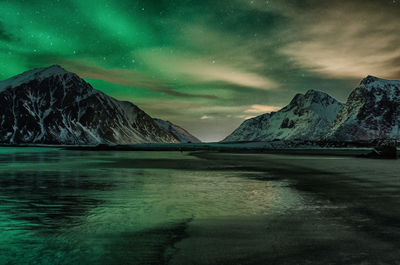 Scenic view of lake against sky at night