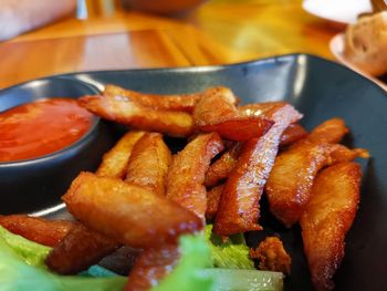 High angle view of food in plate on table