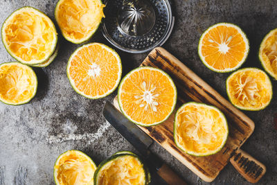High angle view of orange fruits