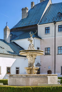 Cerveny kamen castle is a 13th-century castle in southwestern slovakia. fountain in courtyard