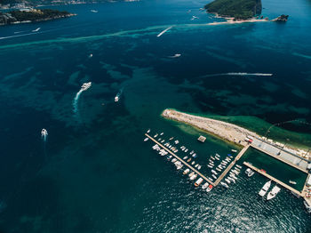 High angle view of swimming pool in sea