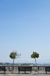 Scenic view of sea against clear blue sky