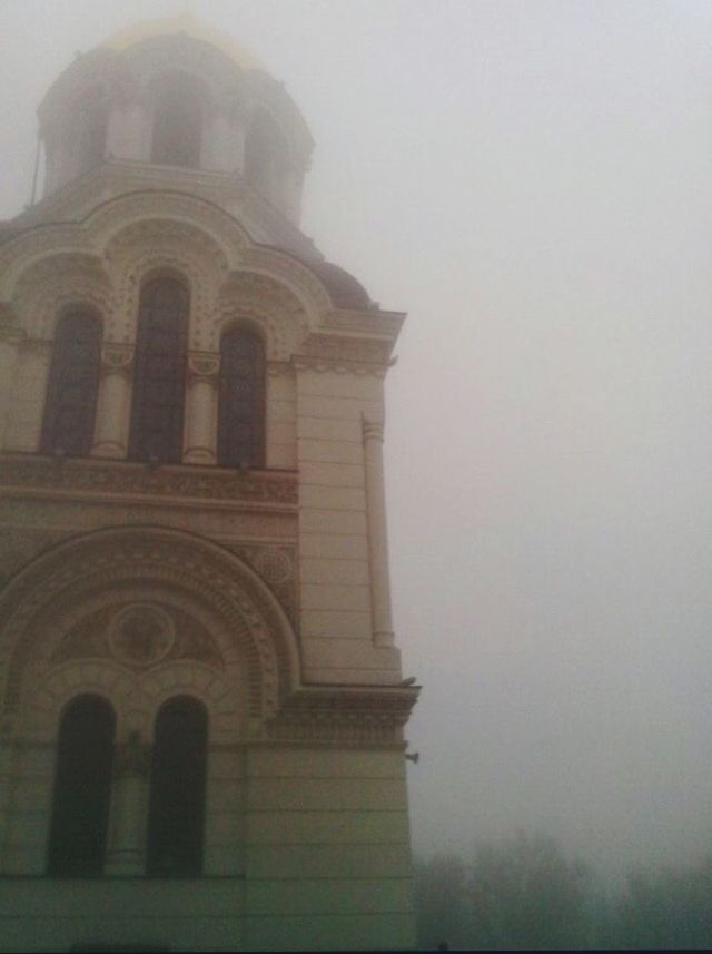 architecture, built structure, building exterior, religion, low angle view, arch, fog, belief, sky, building, place of worship, spirituality, no people, nature, the past, day, history, outdoors, architectural column