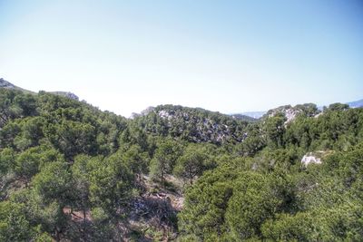 Scenic view of mountains against clear sky