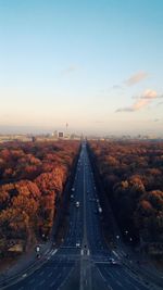 High angle view of road passing through city during sunset, tiengarten 