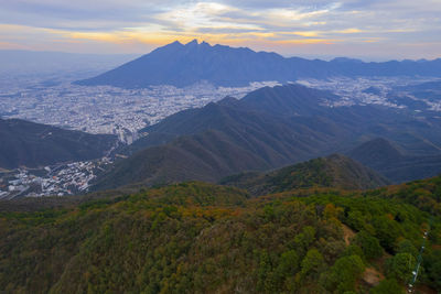 Scenic view of mountains against sky during sunset
