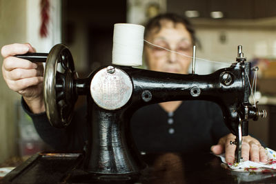 Close-up of old sewing machine