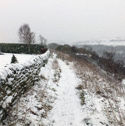 Scenic view of snow covered field against sky