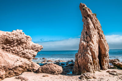 Panoramic view of sea against blue sky