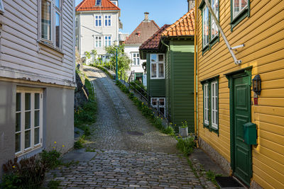 Empty alley amidst buildings in city