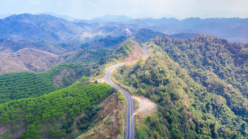 High angle view of mountains against sky