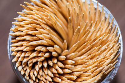 High angle view of bread in bowl on table