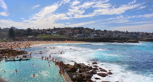 Panoramic view of beach against sky in city