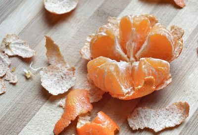 High angle view of orange on table