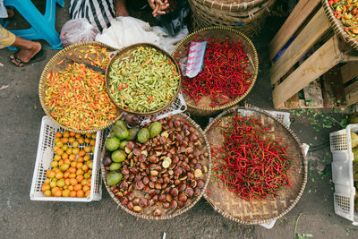 High angle view of various fruits for sale in market