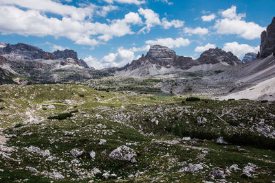 Panoramic view of landscape and mountains against sky