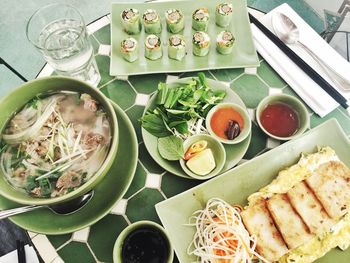 Close-up of food served on table