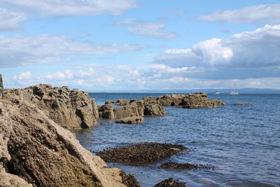 Scenic view of sea against cloudy sky