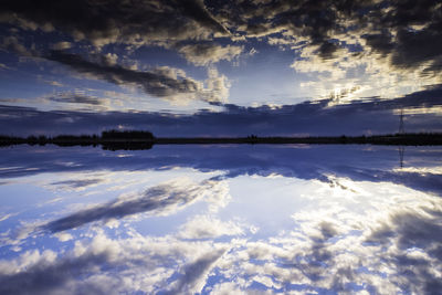 Scenic view of lake against sky during sunset