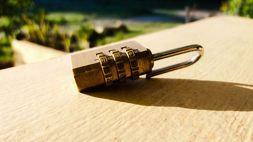 Close-up of piano keys on table