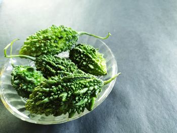 High angle view of vegetables in bowl on table