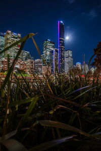 Low angle view of city at night