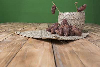 Close-up of bread on cutting board on table