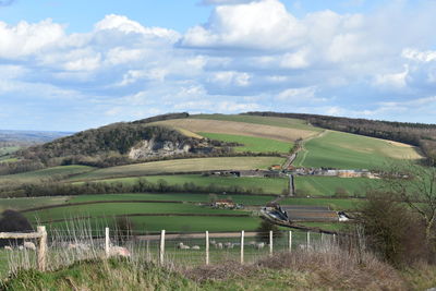 Scenic view of agricultural field against sky