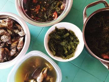 High angle view of food on table
