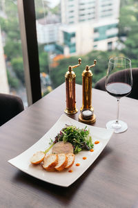 Close-up of food served on table in restaurant