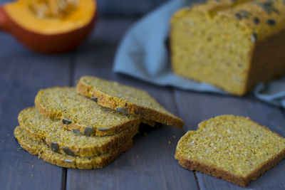 Bread slices on table