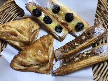 High angle view of breakfast on table