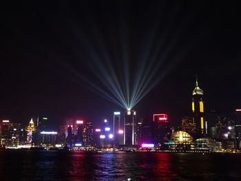 Illuminated buildings in city at night