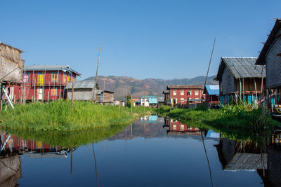 Local village and its reflections at the lake