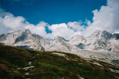 Scenic view of snowcapped mountains against sky