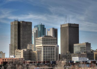 Low angle view of modern office buildings