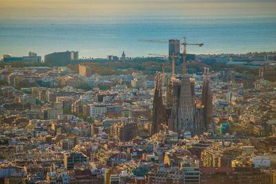 High angle view of buildings in city